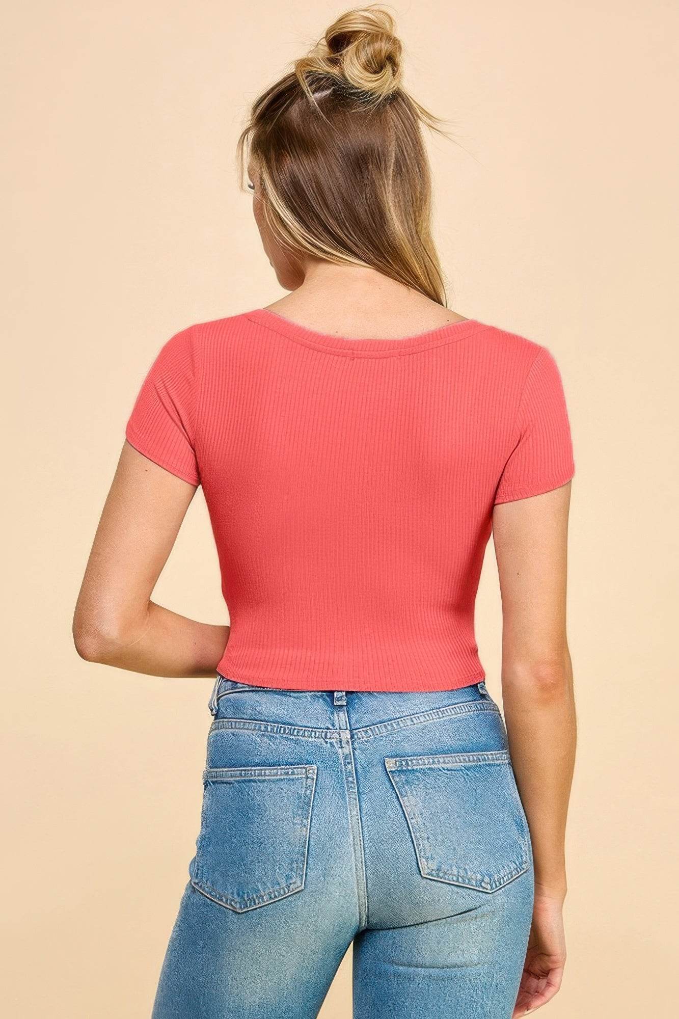 Short Sleeve V-neck Crop Top - CELIA MODA